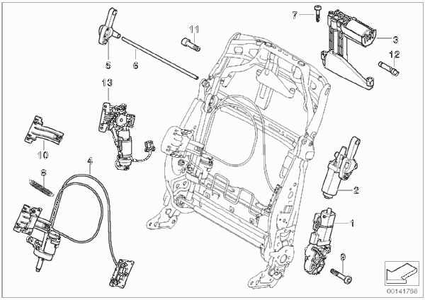 Сиденье Пд, э/оборуд. и приводы спинки для BMW E61N M5 S85 (схема запчастей)
