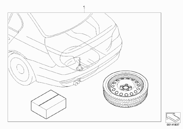 Дооснащение аварийным колесом для BMW E60N 525i N52N (схема запчастей)