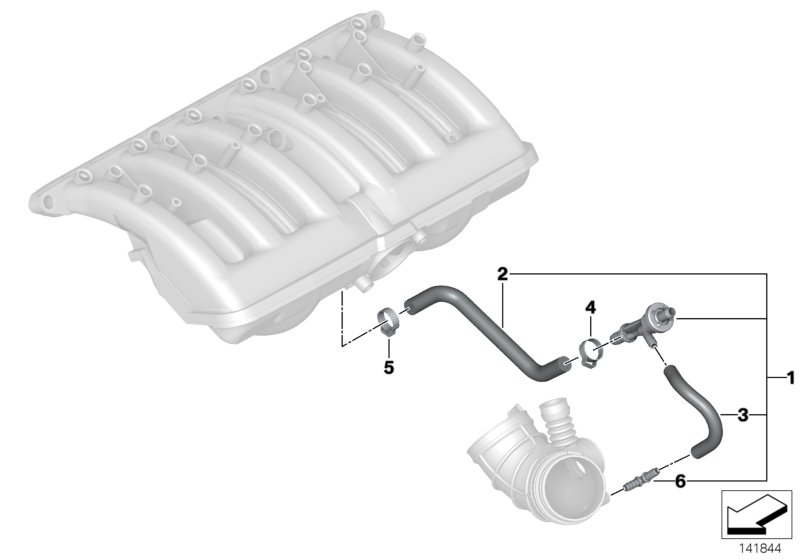 Двигатель с вакуумной сист.управления для BMW E46 320i M54 (схема запчастей)
