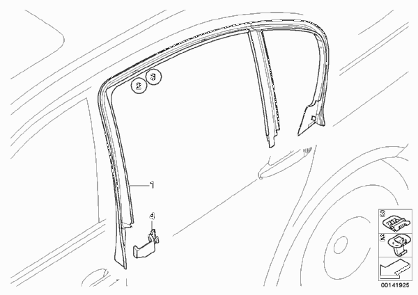 Накладки и уплотнения двери Зд для BMW E91 330xd M57N2 (схема запчастей)