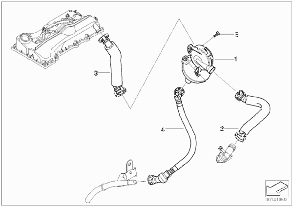 Система вентиляц.картера/маслоотделитель для BMW E90 318i N46 (схема запчастей)