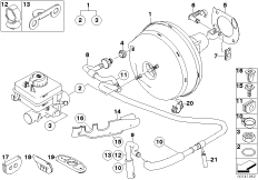 Вакуумный усилитель тормозов для BMW E61 530i N52 (схема запасных частей)