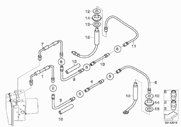 Трубопровод тормозной системы Зд (S541A) для BMW E60 550i N62N (схема запчастей)