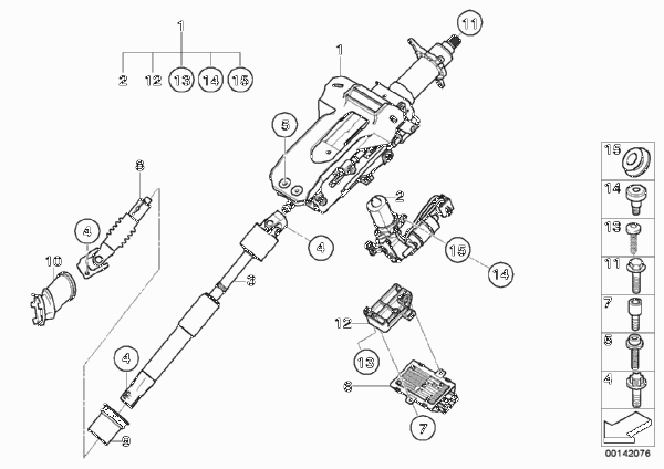 Рулевая колонка с электропр./доп.детали для BMW E65 730i M54 (схема запчастей)