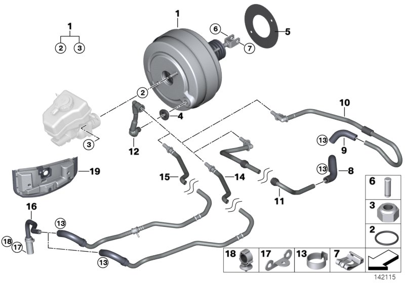 Вакуумный усилитель тормозов для BMW E91 330i N52 (схема запчастей)