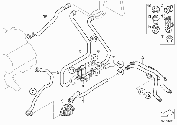 Шланги автон.сист.отопления для BMW E65 730d M57N (схема запчастей)