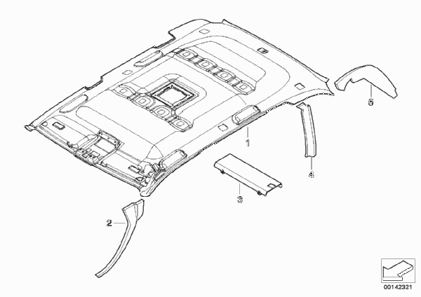 Маты внутр.поверхн.крыши/стоек Пд Ср Зд для BMW E53 X5 4.4i N62 (схема запчастей)