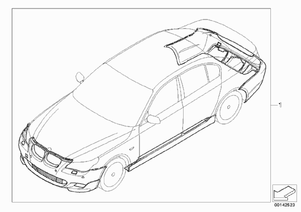 Дооснащение аэродинам.комплектом M для BMW E60 530i M54 (схема запчастей)