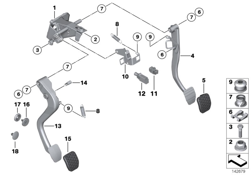 Педаль/выключатель стоп-сигналов для BMW E46 320d M47N (схема запчастей)