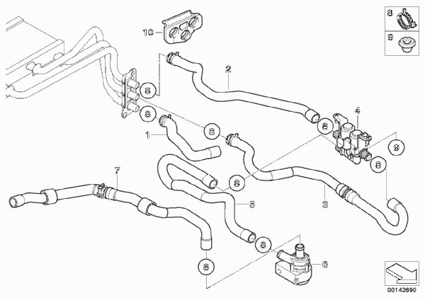 Водяные шланги насос-клапан IHKA High для BMW E64 M6 S85 (схема запчастей)