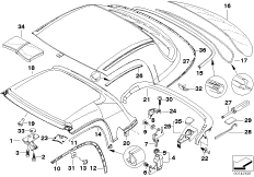 Детали жесткой цельносъемной крыши для BMW Z3 Z3 3.0i M54 (схема запасных частей)