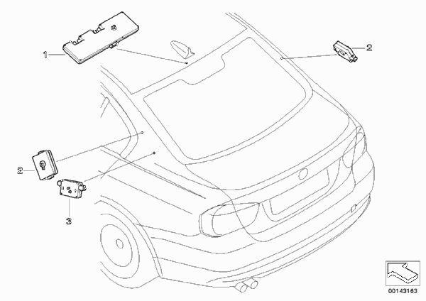 Детали разнесенной антенны для BMW E90 320i N46N (схема запчастей)