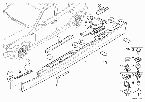 Накладка M порог / арка колеса для BMW E87N 118i N43 (схема запчастей)