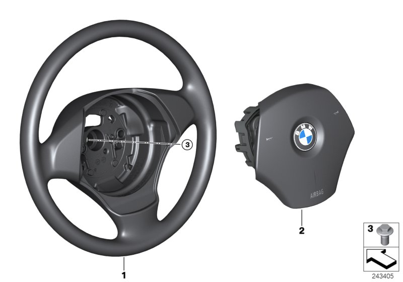 Рулевое колесо с НПБ для BMW E90N 320i N43 (схема запчастей)