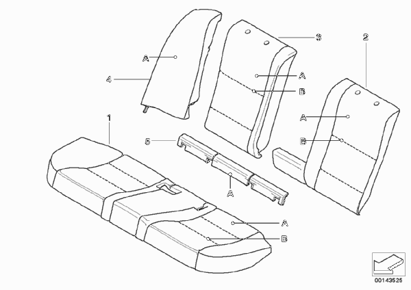 Инд.обивка заднего сид.пов.комфортности для BMW E61 525i N52 (схема запчастей)