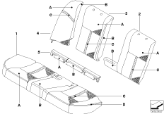 Инд.обивка заднего сиденья, климат-кожа для BMW E61 525xi N52 (схема запасных частей)