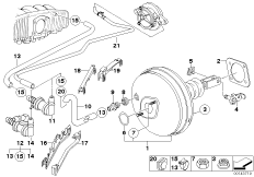 Вакуумный усилитель тормозов для BMW E39 523i M52 (схема запасных частей)