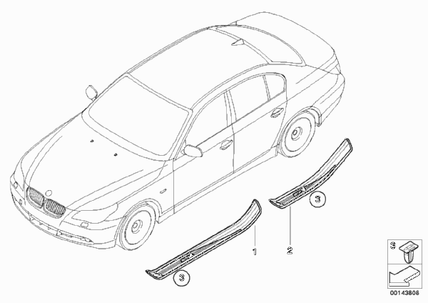 Дооснащение накладкой порога в M-стиле для BMW E60 530i M54 (схема запчастей)