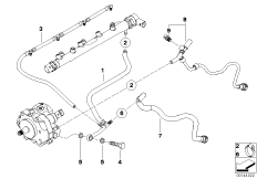 Топливопроводы для BMW E60N 520d M47N2 (схема запасных частей)
