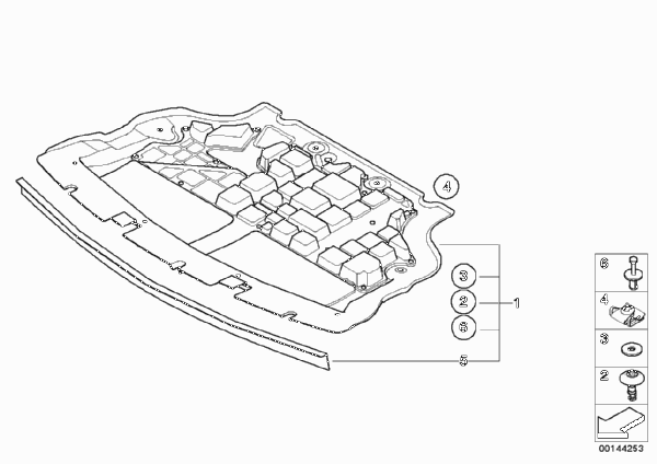 Облицовка днища кузова Пд для BMW R50 One D W17 (схема запчастей)