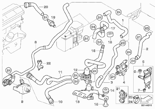Водяные шланги автон.сист.отопления IHKA для BMW E53 X5 3.0d M57N (схема запчастей)