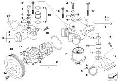 Водяная помпа сист.охлаждения/термостат для BMW E61N M5 S85 (схема запасных частей)
