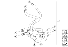 Водяные шланги системы охлаждения для BMW R52 Cooper S W11 (схема запасных частей)