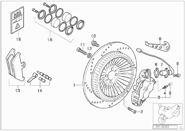 Тормозной мех.задн.колеса Integral ABS для BMW 89V3 K 1200 LT 99 (0545,0555) 0 (схема запчастей)