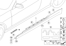 Накладка M порог / арка колеса для BMW E63 M6 S85 (схема запасных частей)