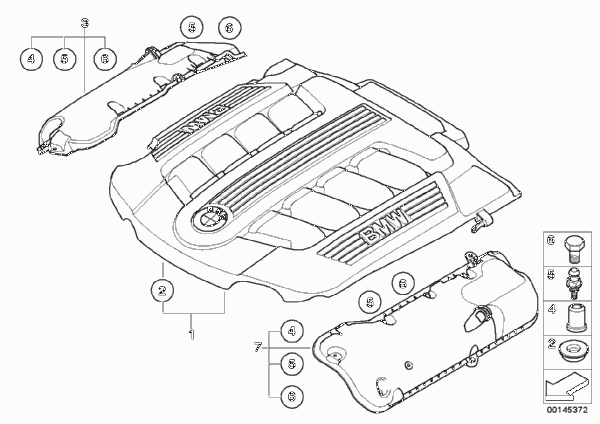 Звукоизоляционный кожух двигателя для BMW E65 745d M67N (схема запчастей)