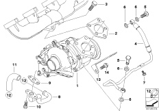 Турбонагнетатель со смазкой для BMW E65 745d M67N (схема запасных частей)