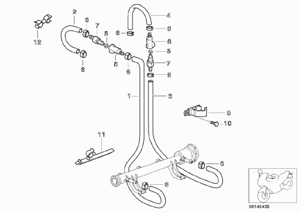Топливопровод/ элементы крепления для BMW 89V3 K 1200 RS 97 (0544,0554) 0 (схема запчастей)