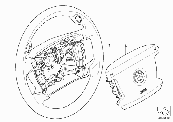 Многофункц.рулевое колесо с НПБ Smart для BMW E66 750Li N62N (схема запчастей)