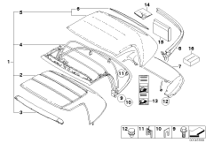 Складной верх с э/гидравлич. приводом для BMW E52 Z8 S62 (схема запасных частей)