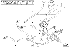 Маслопроводы гидроусилителя рул.управл. для BMW E65 730i N52 (схема запасных частей)