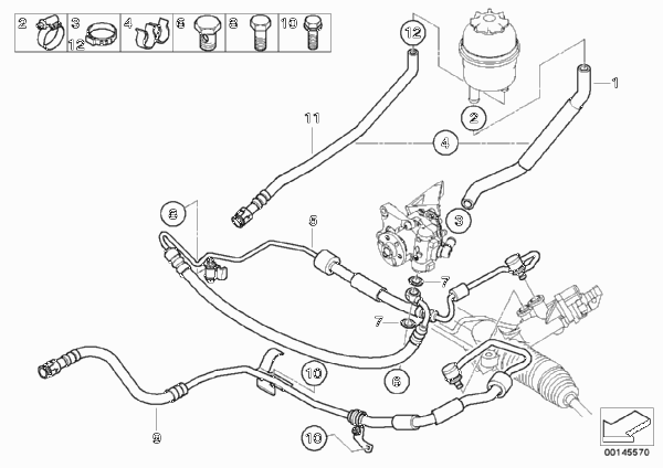 Маслопроводы гидроусилителя рул.управл. для BMW E65 730i N52 (схема запчастей)