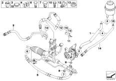Маслопроводы гидроусилителя рул.управл. для BMW E65 730i N52 (схема запасных частей)
