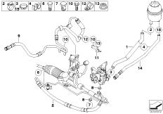 Маслопроводы гидроусилителя рул.управл. для BMW E66 730Li N52 (схема запасных частей)