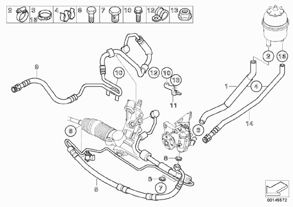 Маслопроводы гидроусилителя рул.управл. для BMW E65 730i N52 (схема запчастей)