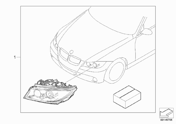 Комплект дооснащения ксеноновой фары для BMW E90 325i N53 (схема запчастей)