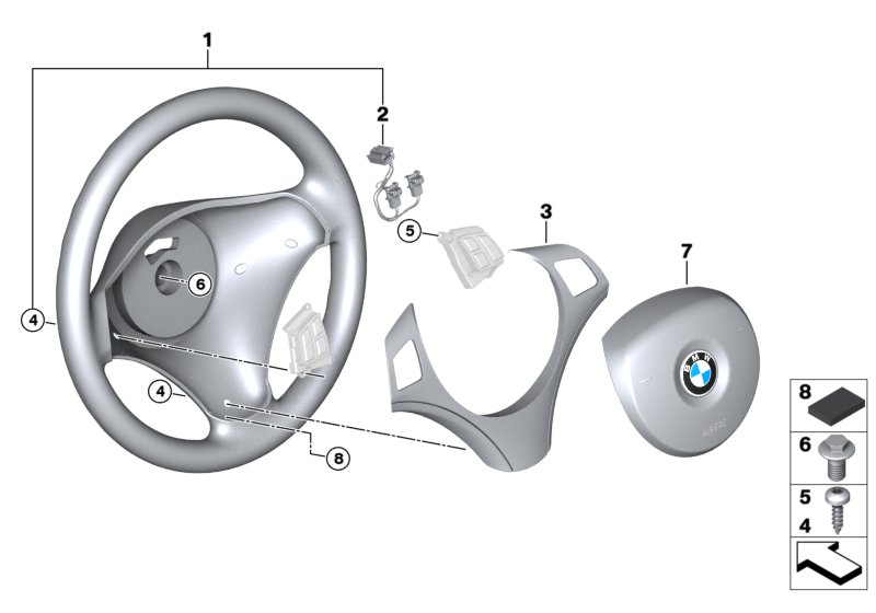 Многофункц.спортив.рулевое колесо с НПБ для BMW E93N 330i N52N (схема запчастей)