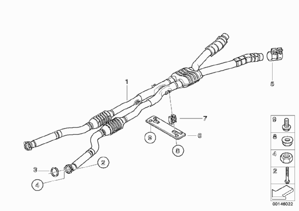 Катализатор/передний доп.глушитель для BMW E64 M6 S85 (схема запчастей)