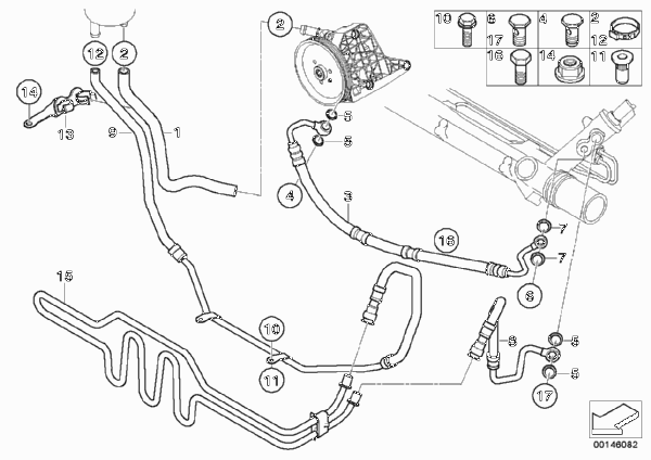 Маслопроводы гидроусилителя рул.управл. для BMW E87 120d M47N2 (схема запчастей)