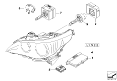 Электронные компоненты ксеноновых фар для BMW E60 530xd M57N2 (схема запасных частей)
