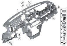 опора панели приборов для BMW RR2N Drophead N73 (схема запасных частей)