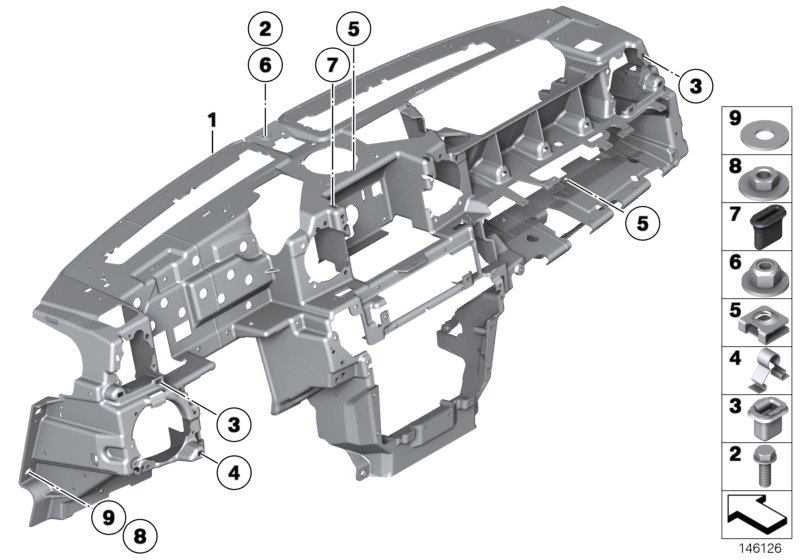 опора панели приборов для BMW RR1 Phantom N73 (схема запчастей)