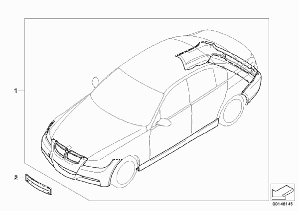 К-т доосн.аэродинамическим к-том в M-ст. для BMW E90 325i N52 (схема запчастей)