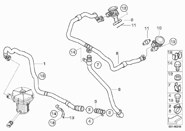 Трубопроводы системы нейтрализации ОГ для BMW E63 M6 S85 (схема запчастей)