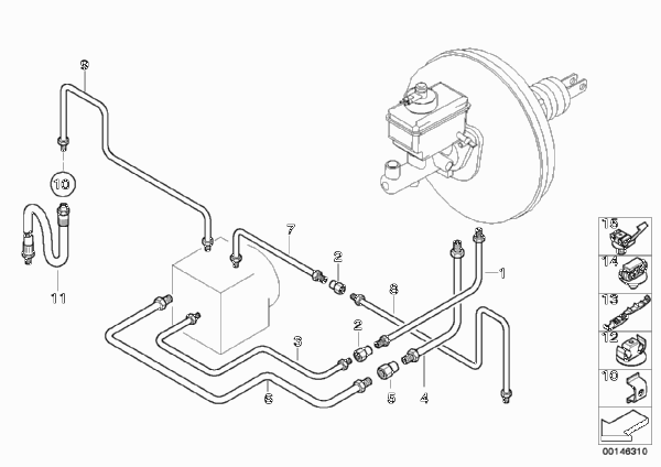 Трубопровод тормозного привода Пд с ASC для BMW E39 540iP M62 (схема запчастей)