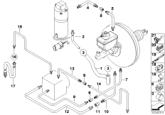 Трубопровод тормоз.привода Пд с ASC/DSC для BMW E39 535i M62 (схема запасных частей)